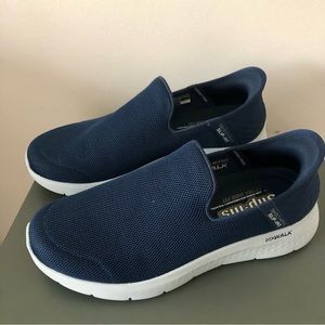 Skechers Navy Slip-On Walk Shoes with White Sole